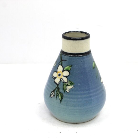 Vintage Santa Barbara Ceramic Art Pottery Blue Floral Vase by Alvaro Suman 1980 - Picture 2 of 6